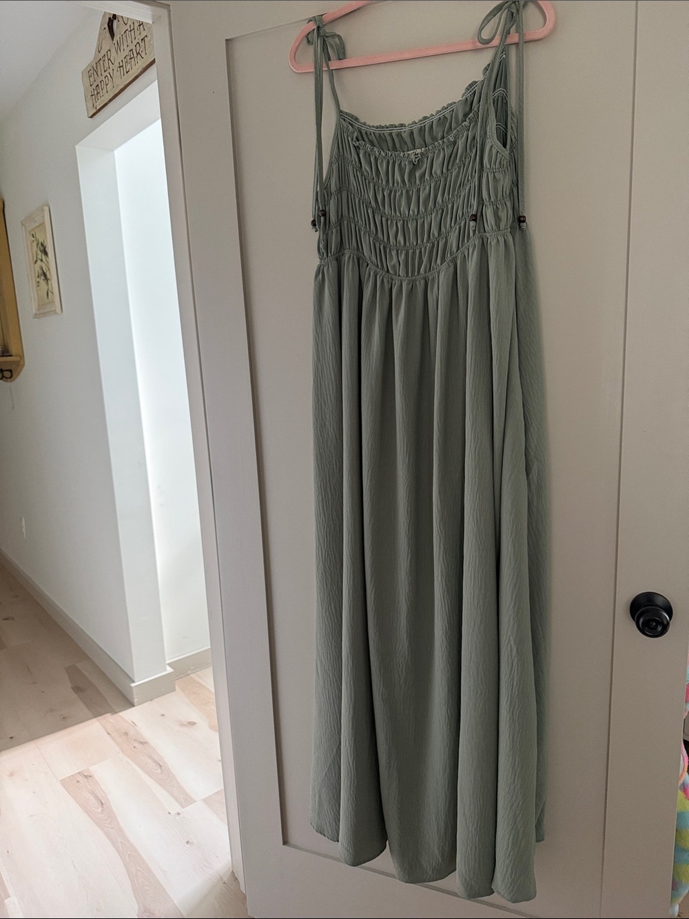Three Bird Nest Sage Green Maxi Dress with Smocked Bodice